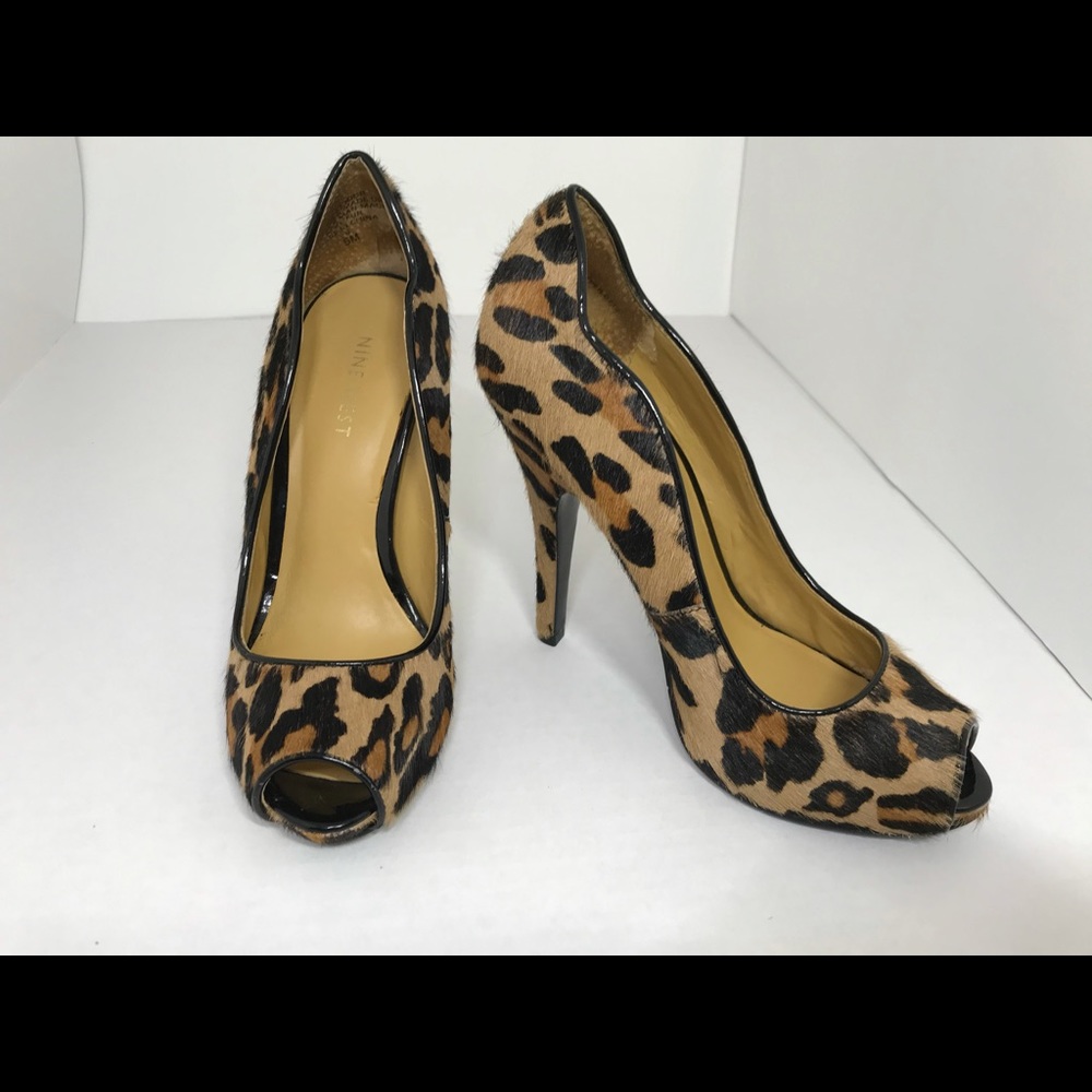 Nine West Leopard Fur Peep Toe Pumps